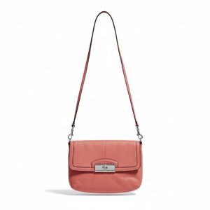Coach Crossbody Shoulder Bag Women Small Coral Pink Leather Flap Style Preppy